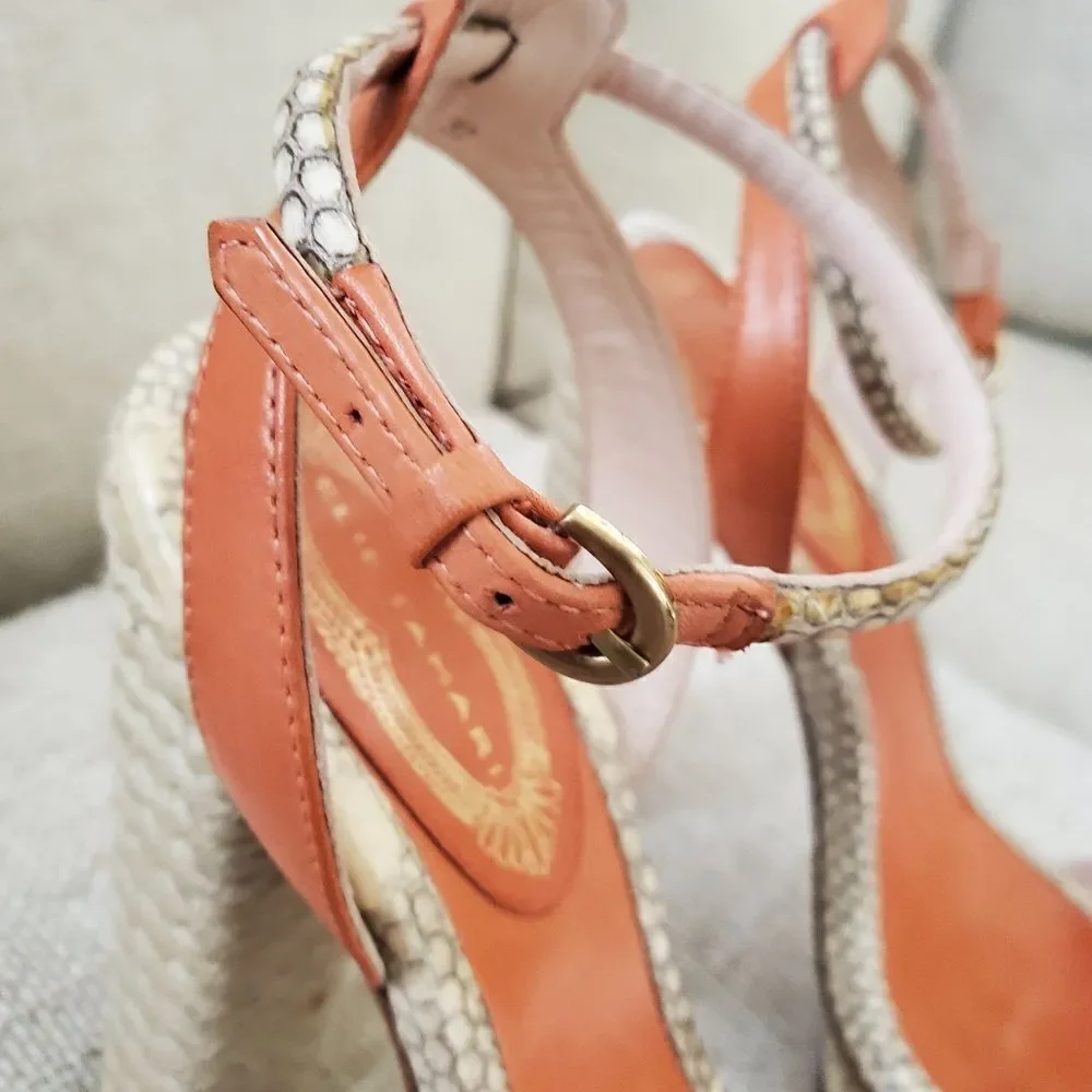 🌠 ELIE TAHARI 🌠 Snakeskin Leather Straw Platform Heels Sandals - [Size 6.5]